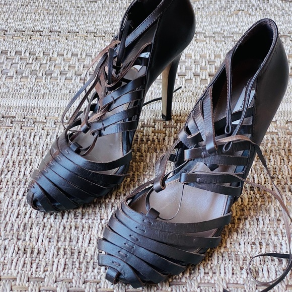 Zara high heels sandals dark brown leather size 39 - Picture 2 of 12